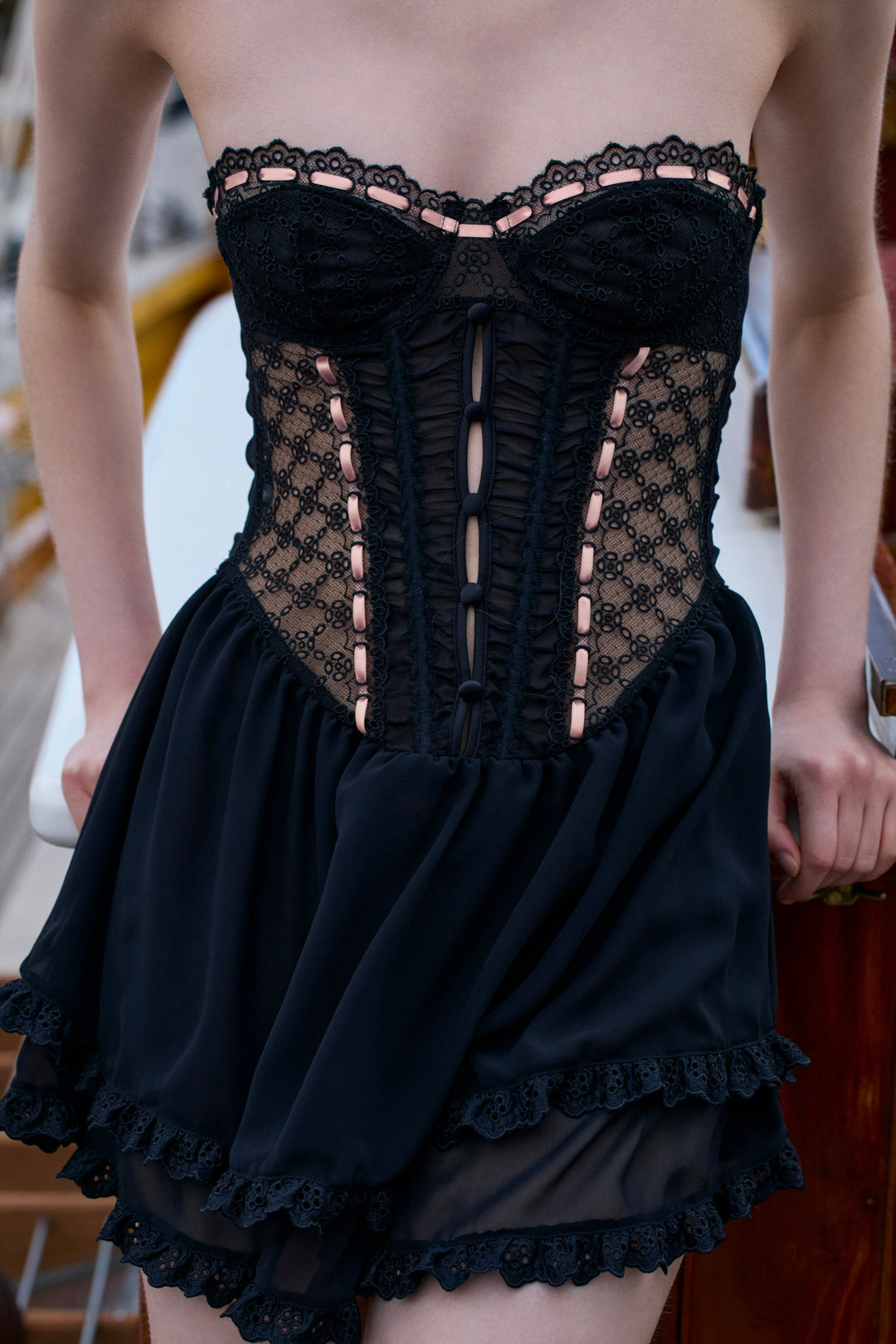 Elena Eyelet Slip Dress Black