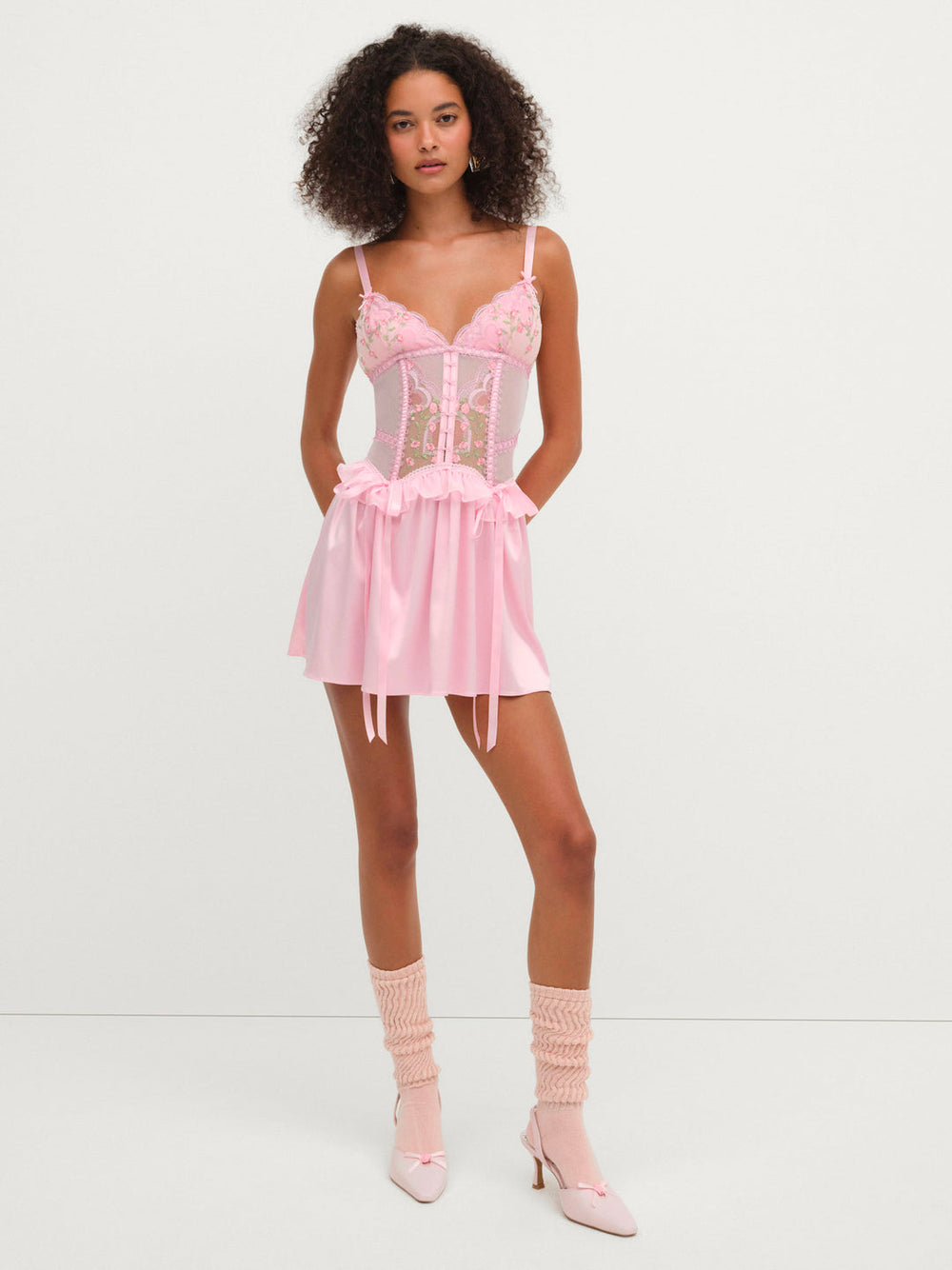 Ily Embroidered Slip Dress Pink