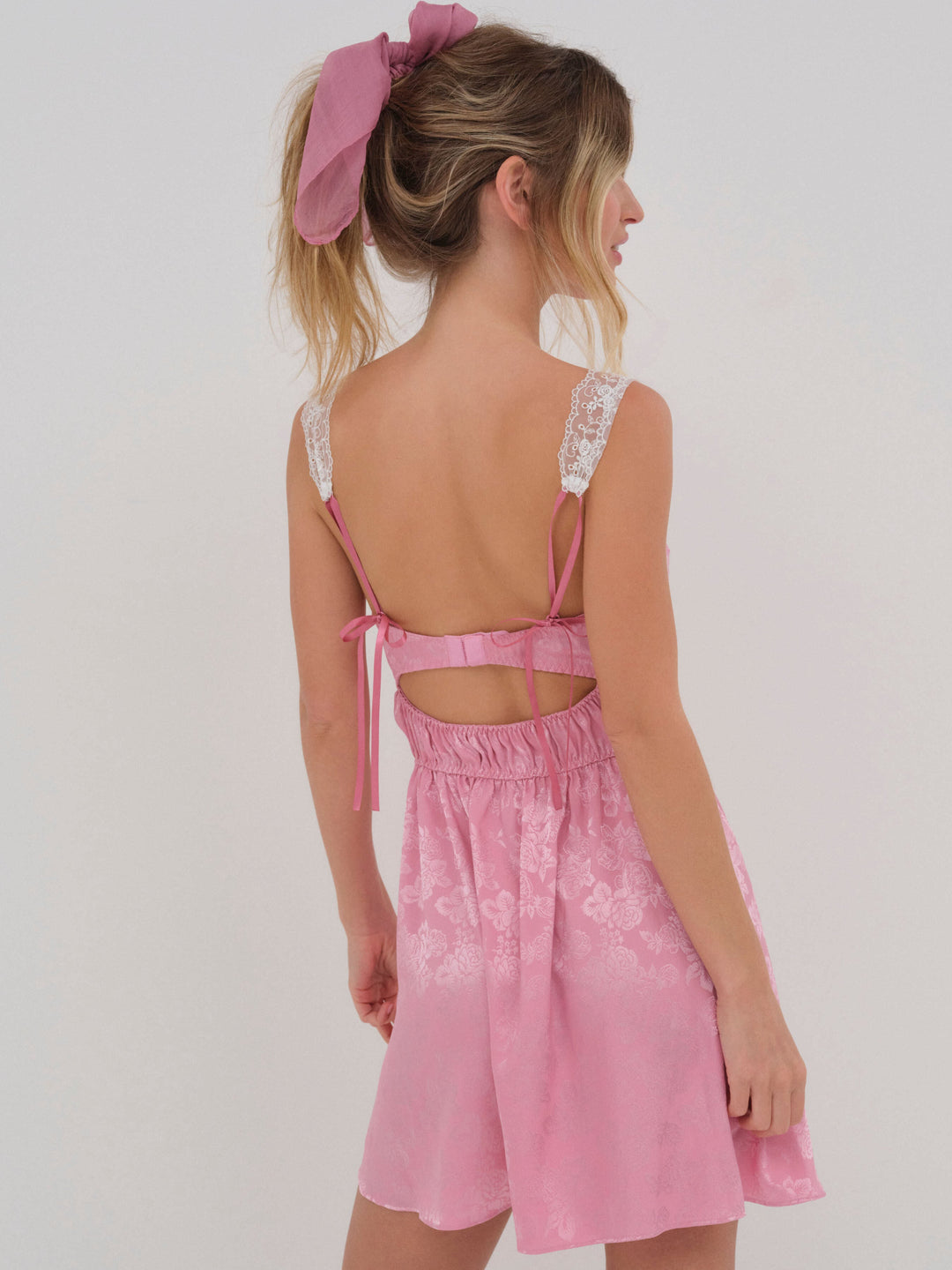 Rose Milk Eyelet Slip Dress Pink
