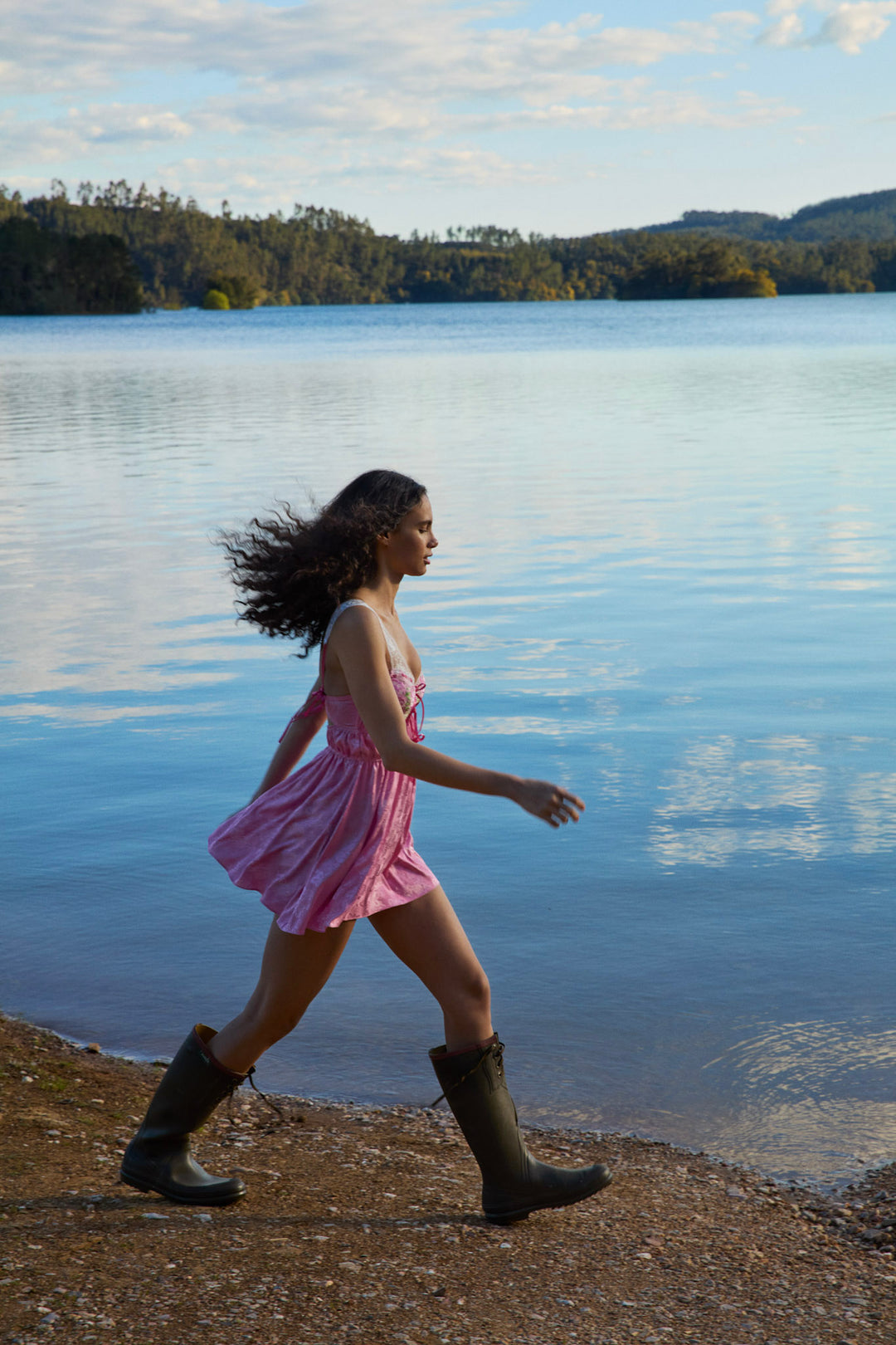 Rose Milk Eyelet Slip Dress Pink