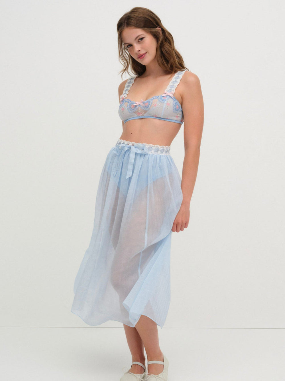 Dainty Doily Midi Skirt Blue