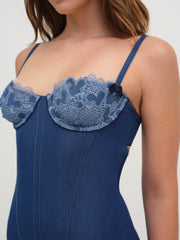 Denim Hearts Slip Dress Blue