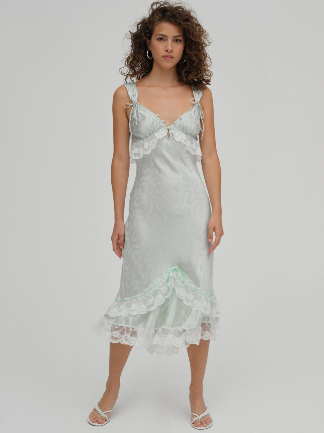 Mint Twist Jacquard Midi Slip Dress Mint