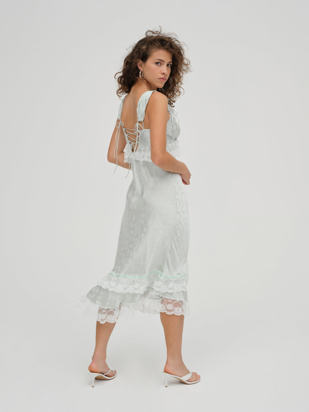 Mint Twist Jacquard Midi Slip Dress Mint