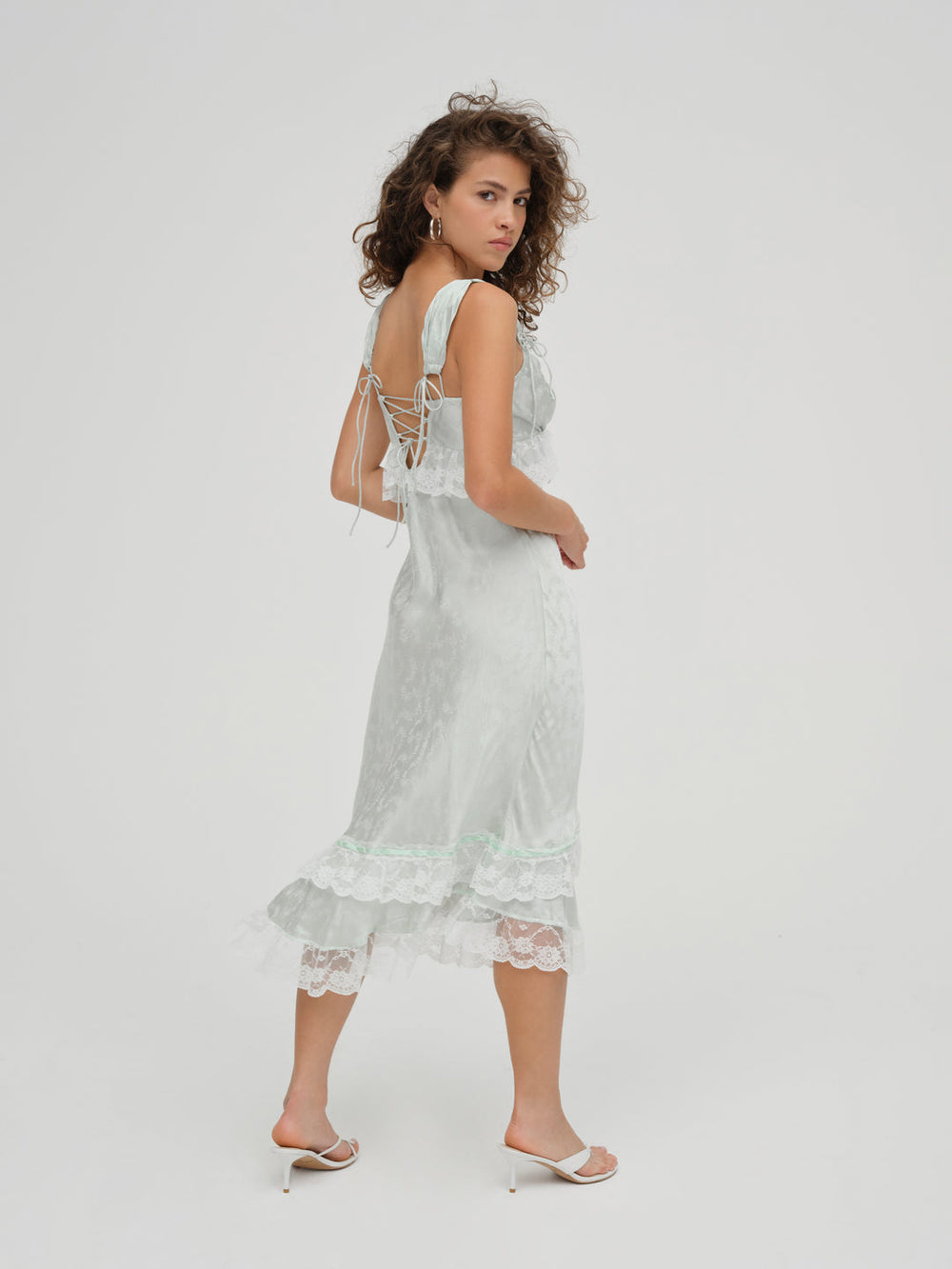 Mint Twist Jacquard Midi Slip Dress Mint