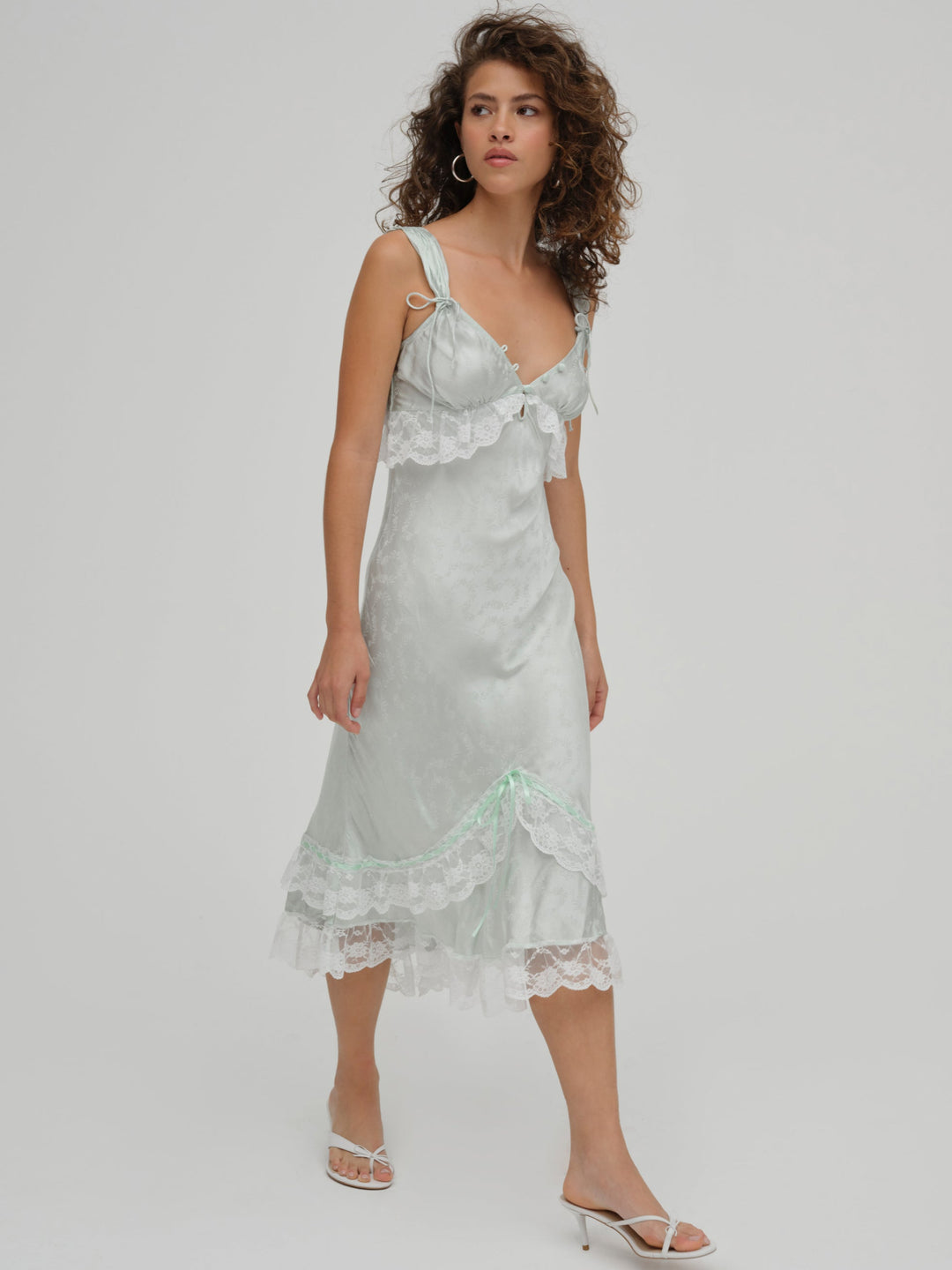 Mint Twist Jacquard Midi Slip Dress Mint