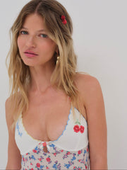 Forget Me Not Embroidery Slip Dress White