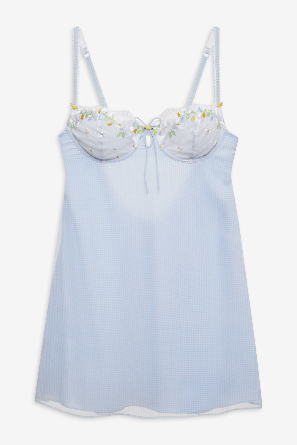 Gingham Rose Slip Dress Blue