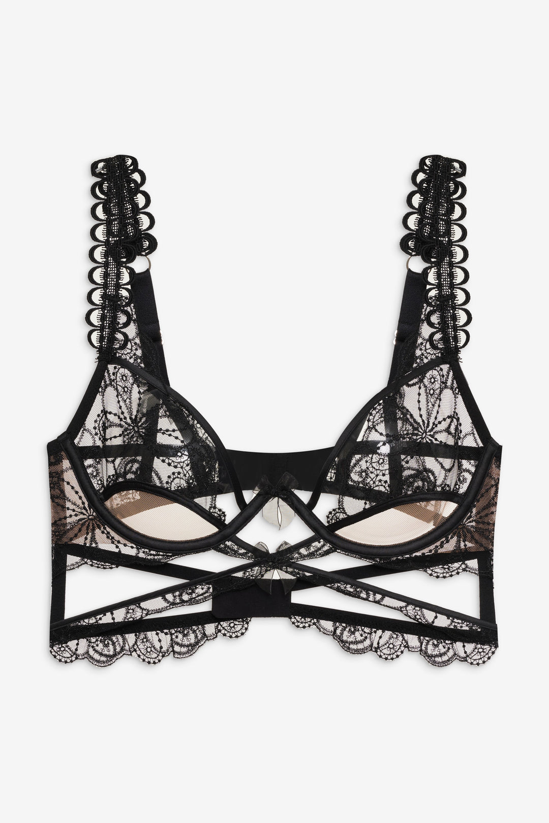 Swirly Floral Embroidered Bra Noir