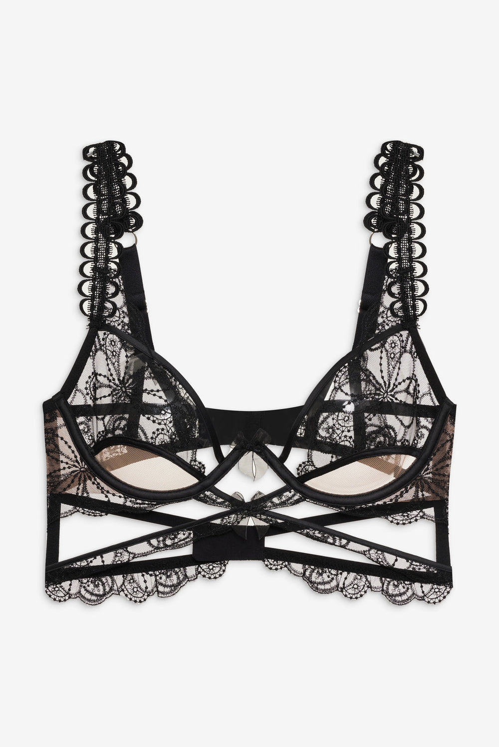 Swirly Floral Embroidered Bra Noir