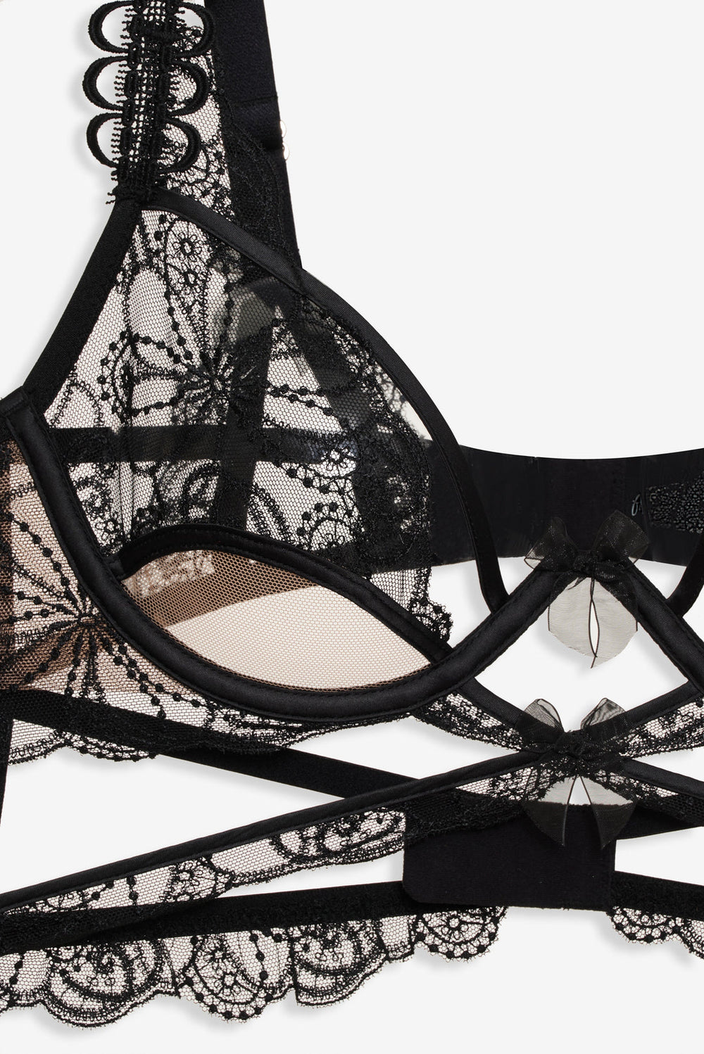 Swirly Floral Embroidered Bra Noir