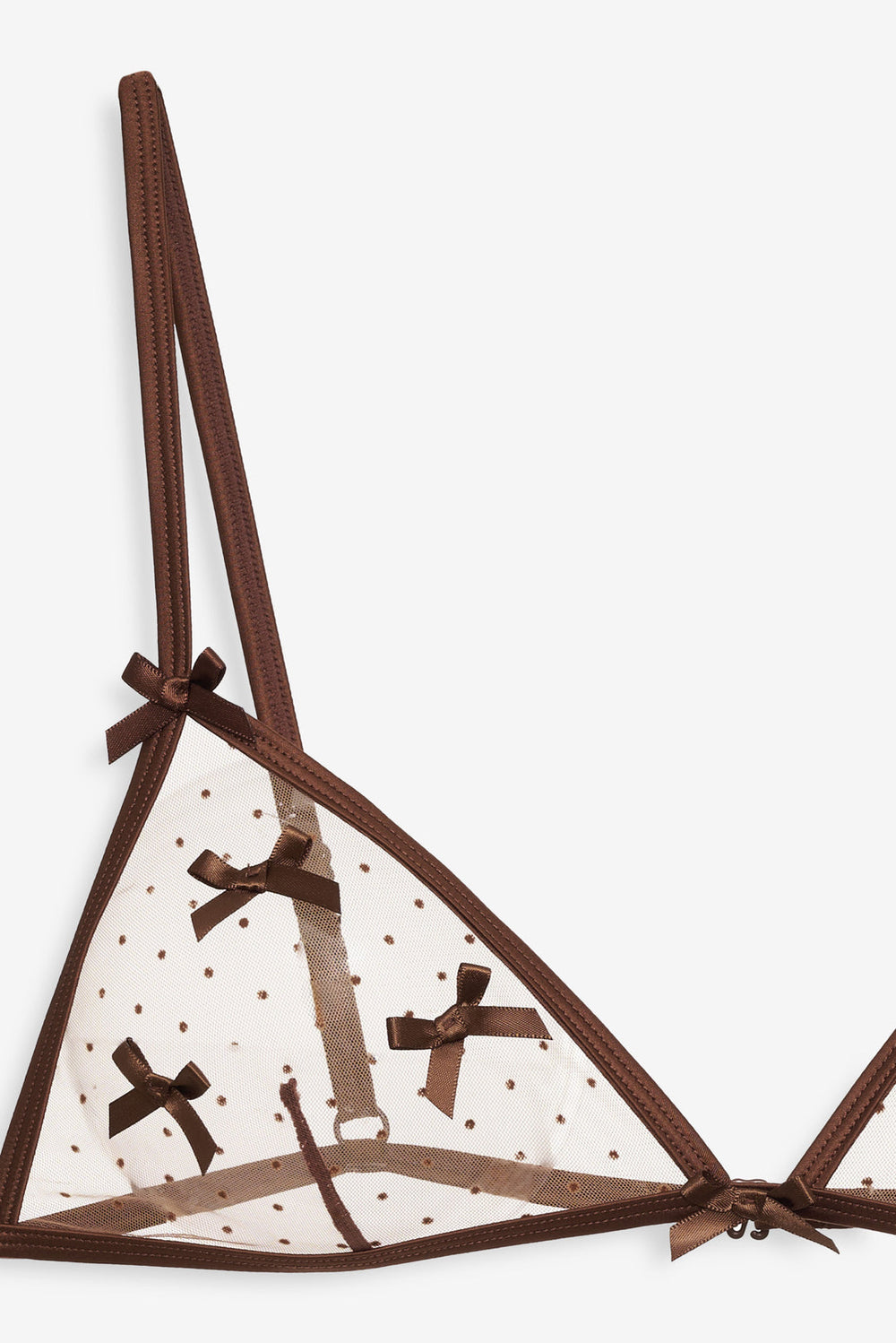 Flock Dot Bows Triangle Bralette Brown