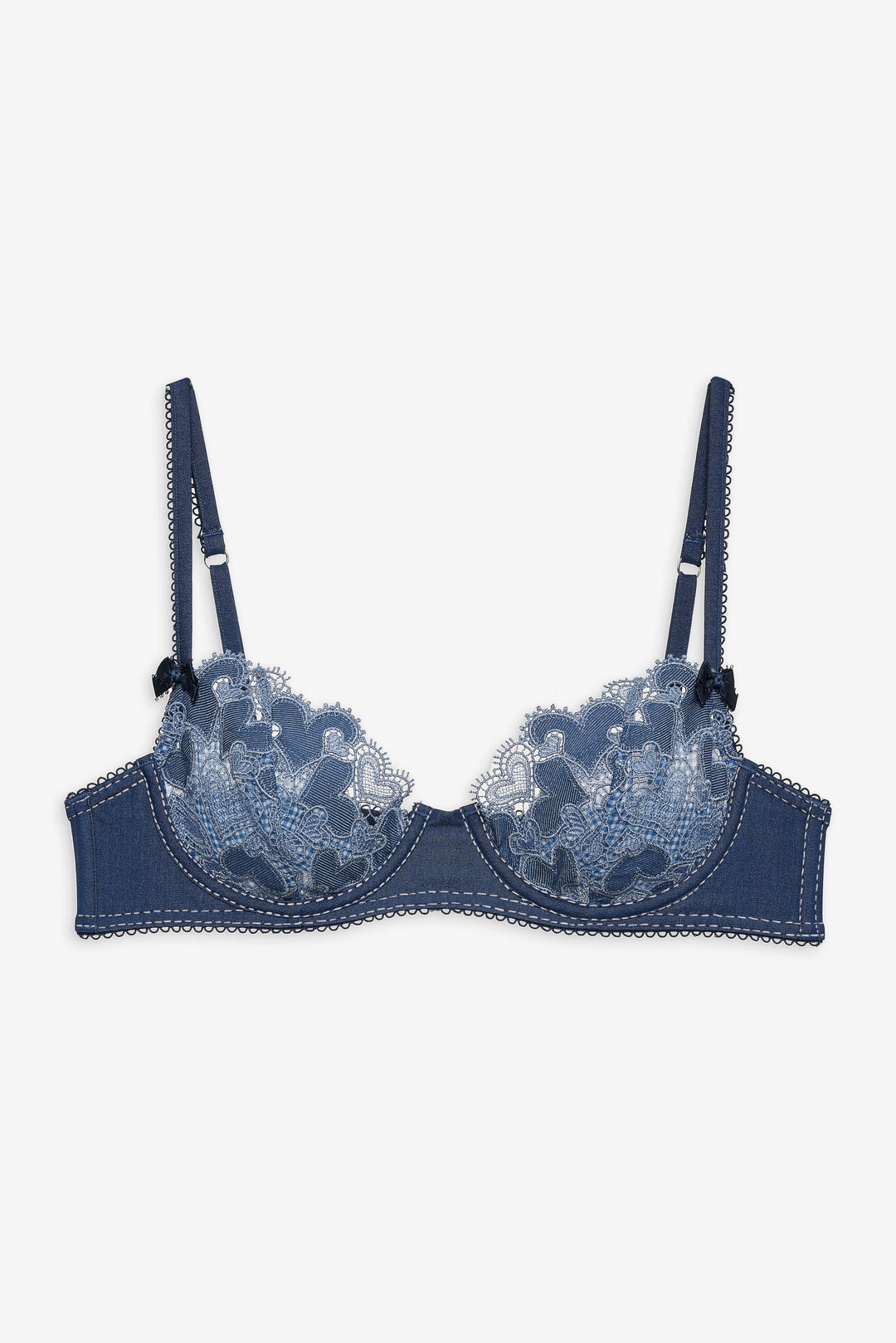 Denim Hearts Underwire Bra Blue