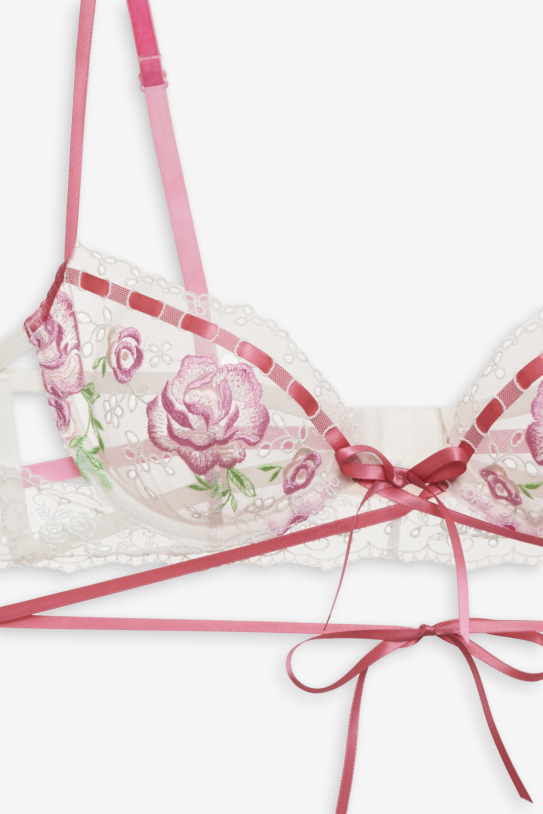 Rose Milk Eyelet Underwire Bra Pink