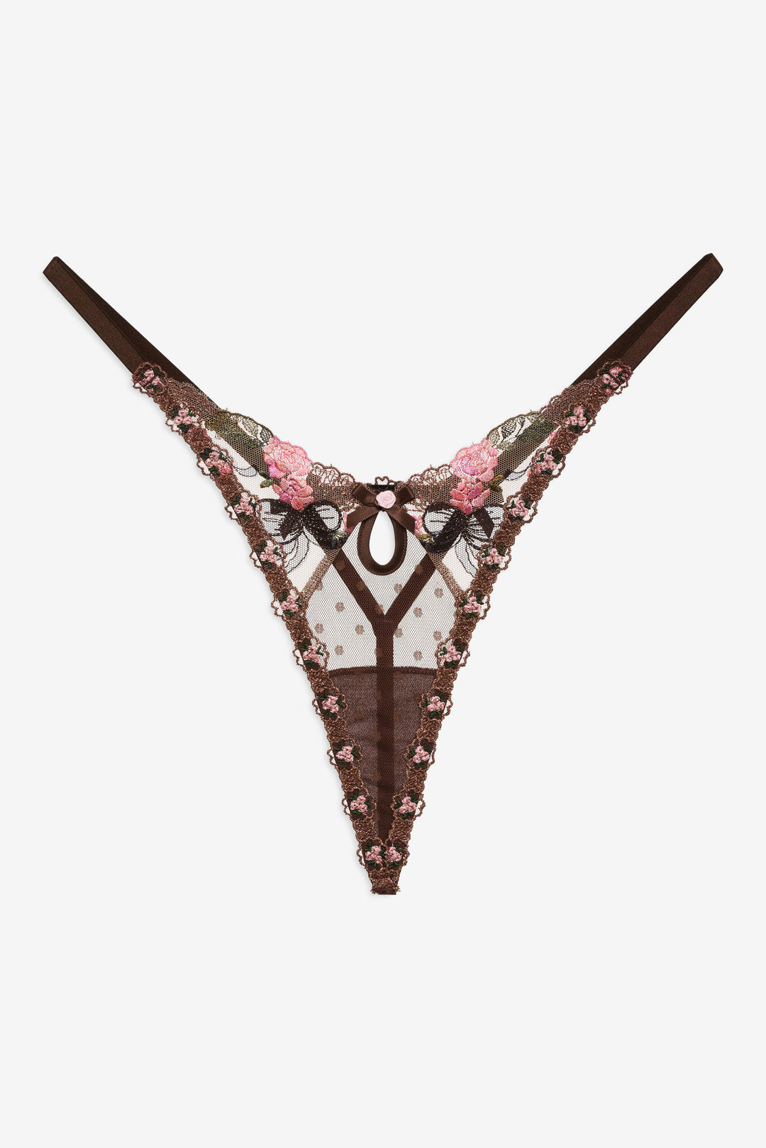 Runaway Bows Thong Panty Brown
