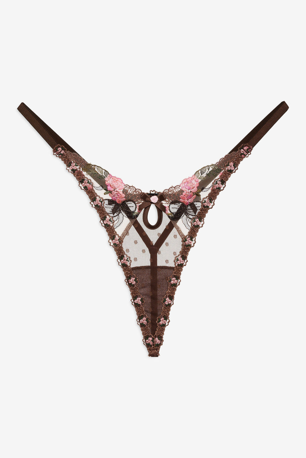 Runaway Bows Thong Panty Brown