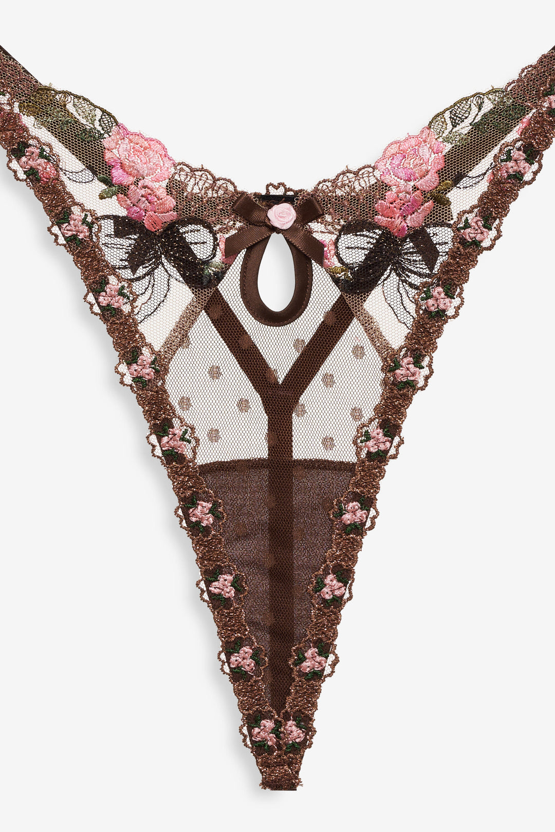 Runaway Bows Thong Panty Brown