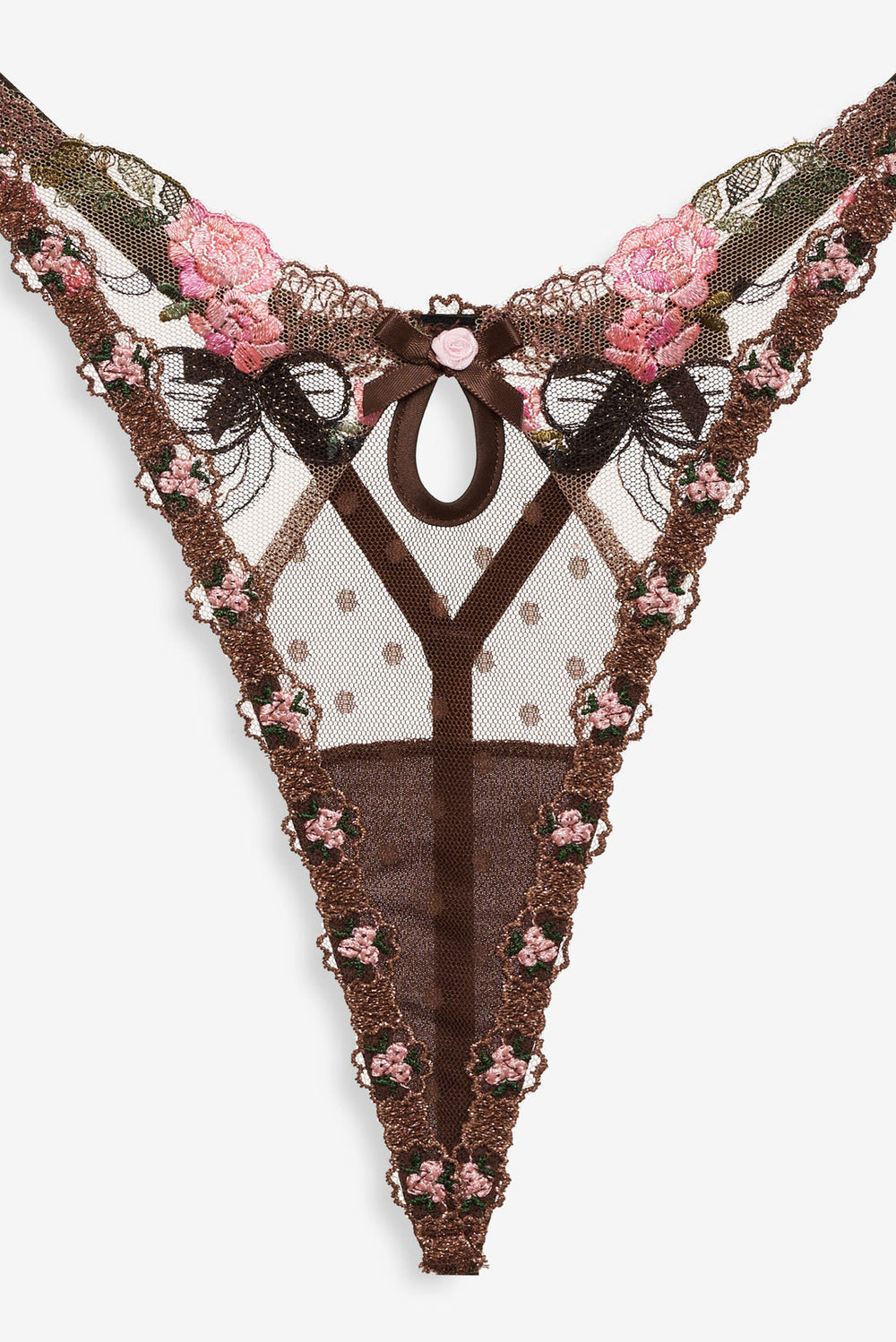 Runaway Bows Thong Panty Brown
