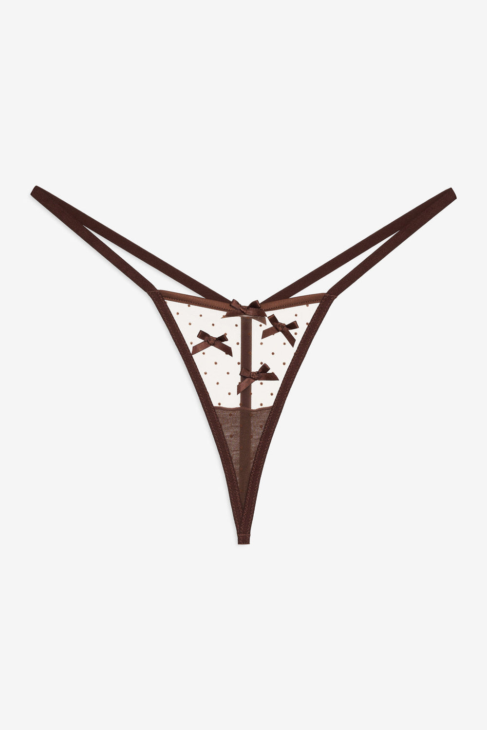 Flock Dot Bows G-String Panty Brown