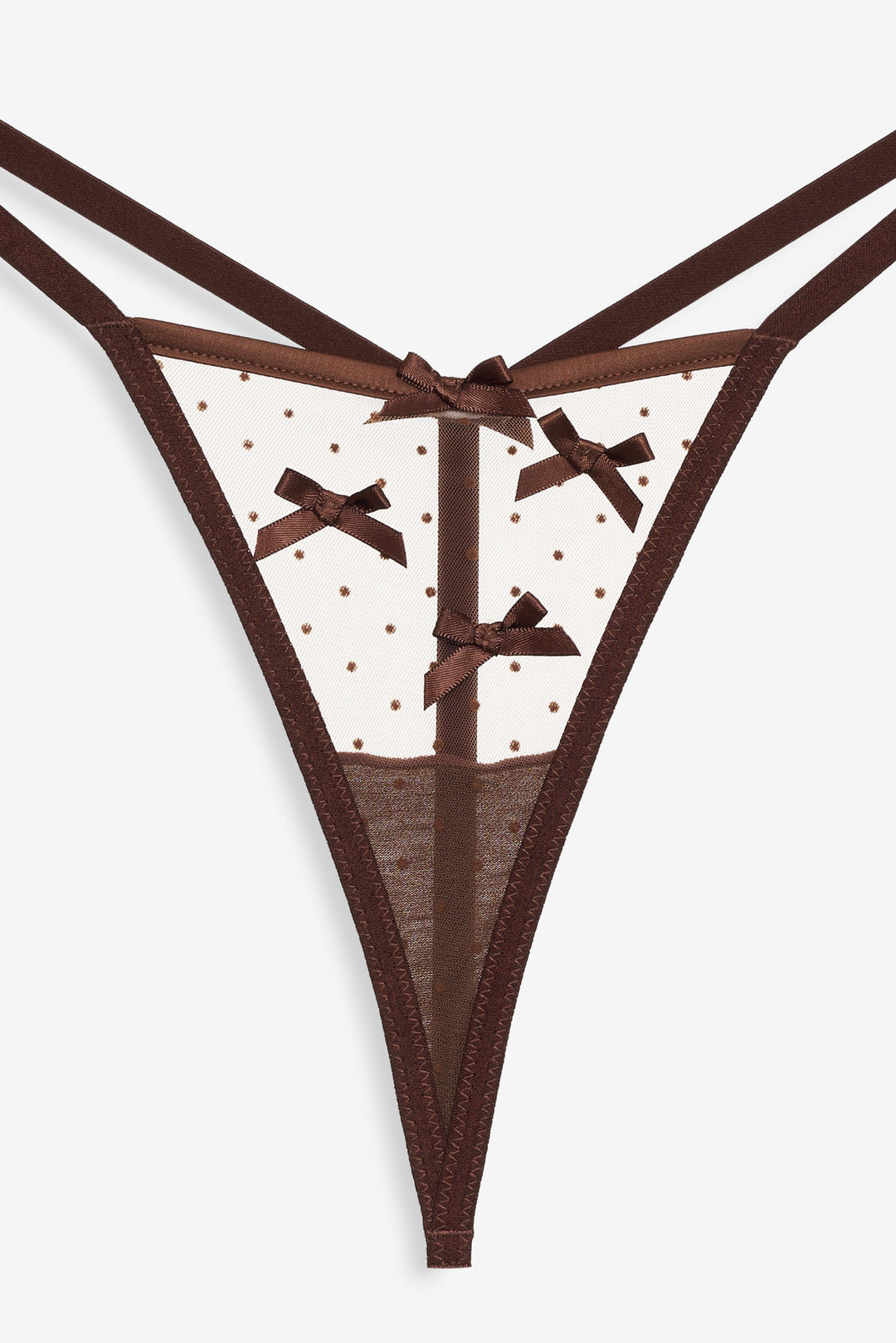 Flock Dot Bows G-String Panty Brown