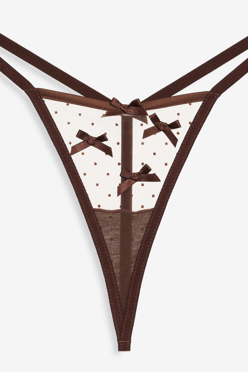 Flock Dot Bows G-String Panty Brown