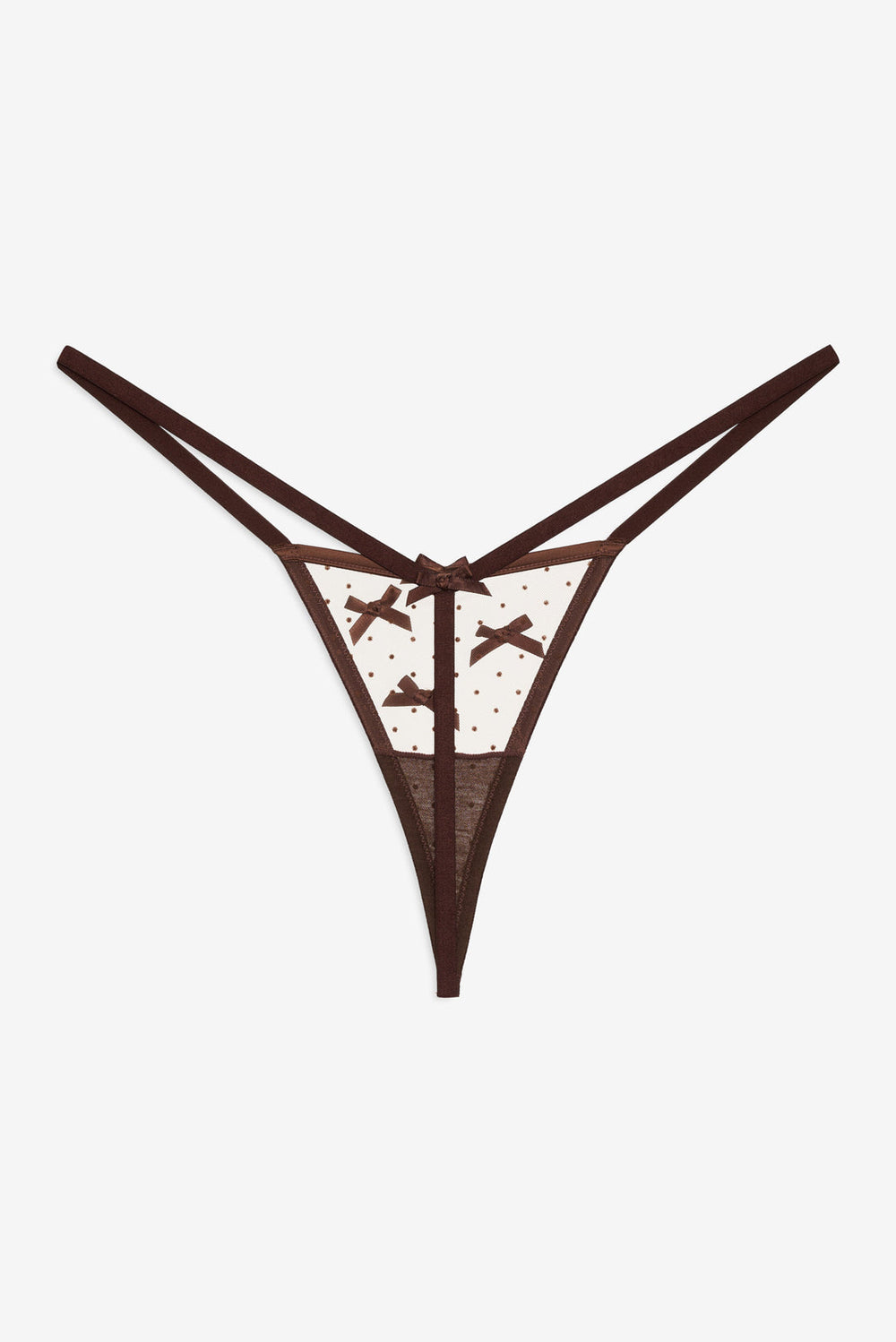 Flock Dot Bows G-String Panty Brown