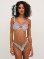 Vintage Rose Eyelet Thong Panty Blue