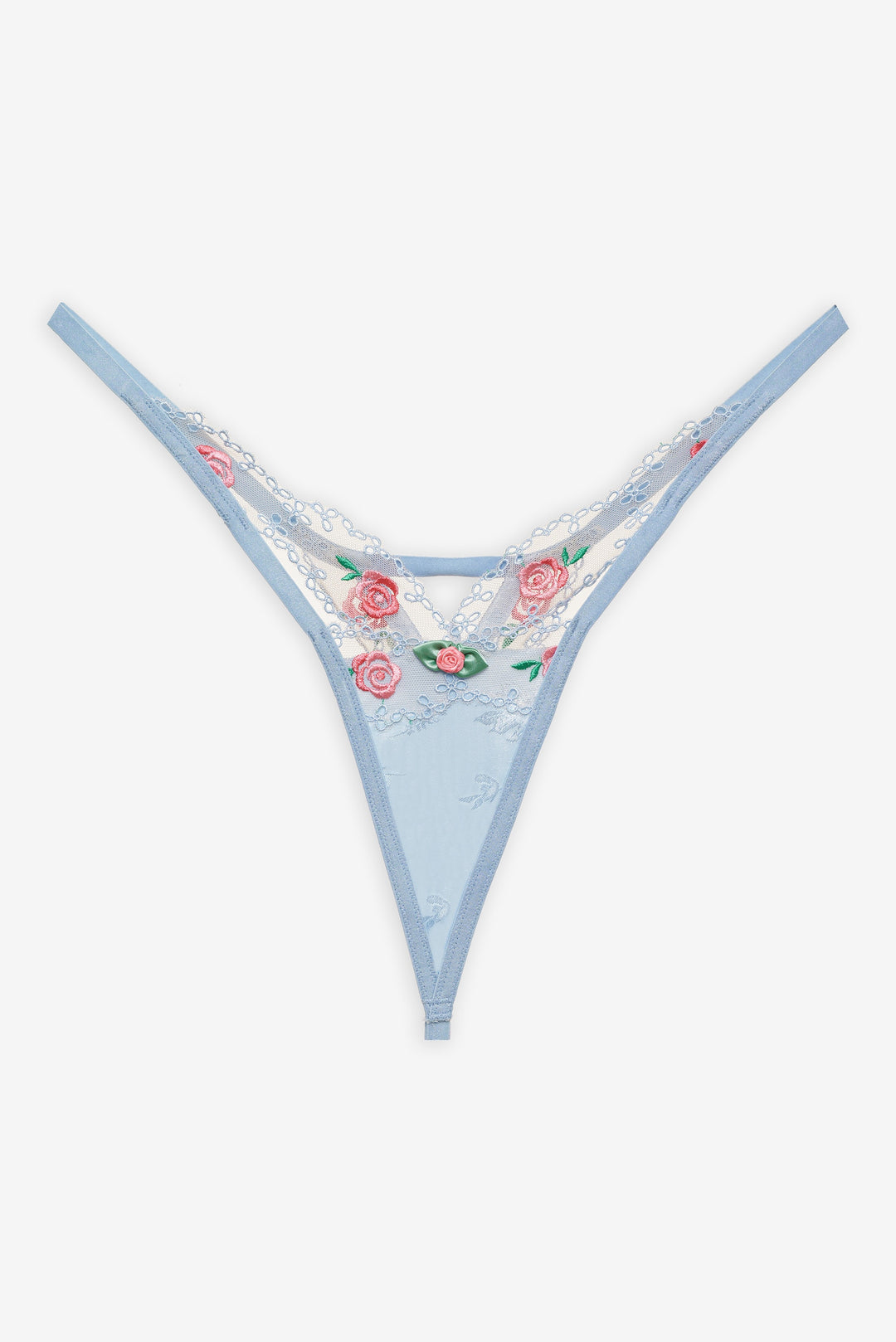 Vintage Rose Eyelet Thong Panty Blue