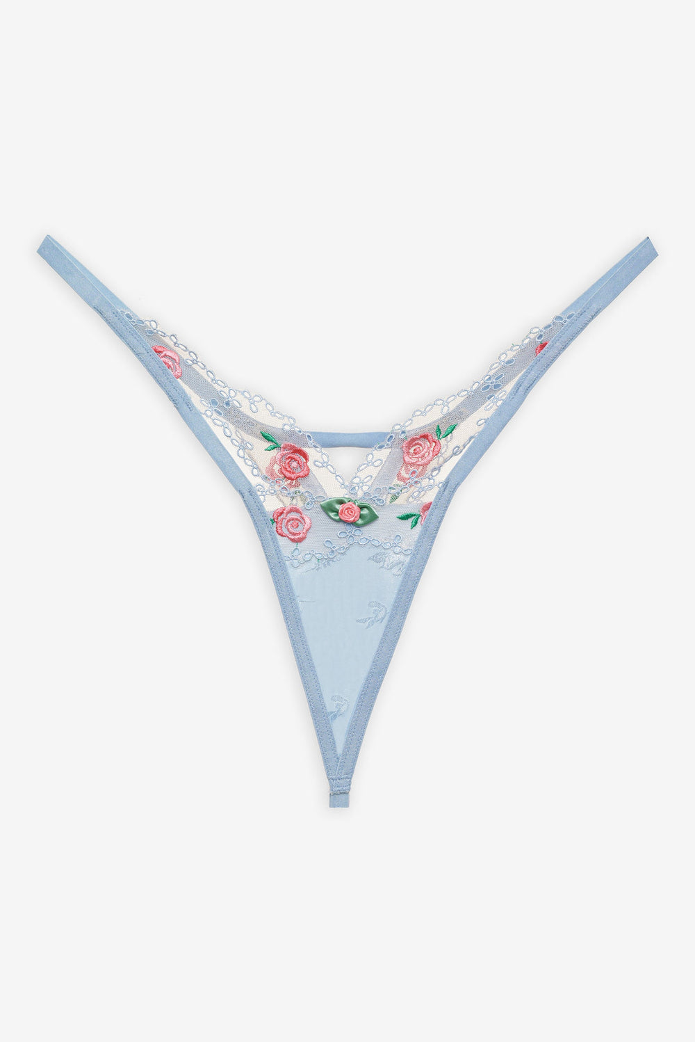 Vintage Rose Eyelet Thong Panty Blue