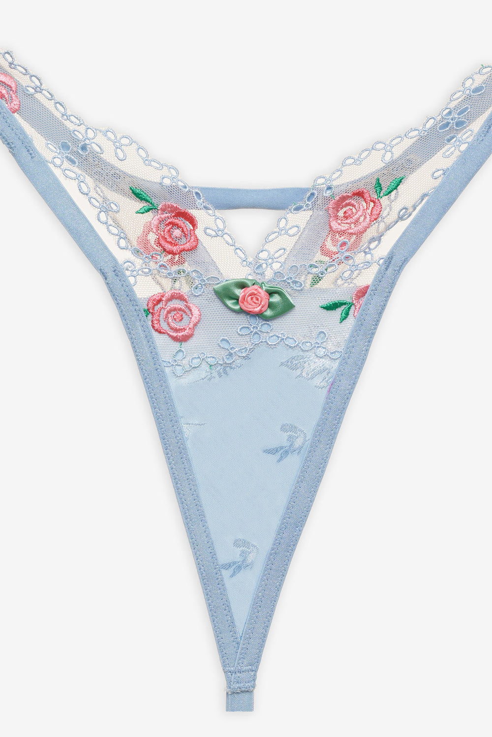 Vintage Rose Eyelet Thong Panty Blue