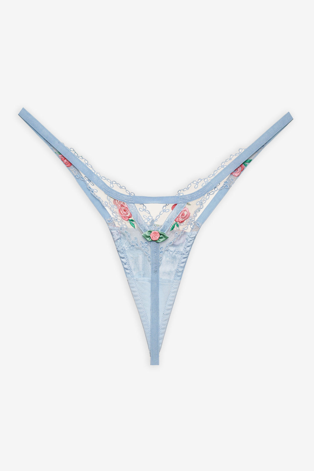 Vintage Rose Eyelet Thong Panty Blue