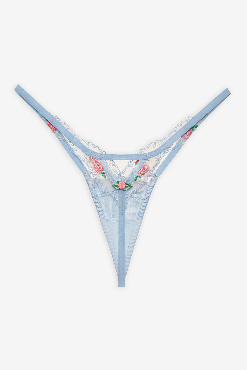Vintage Rose Eyelet Thong Panty Blue