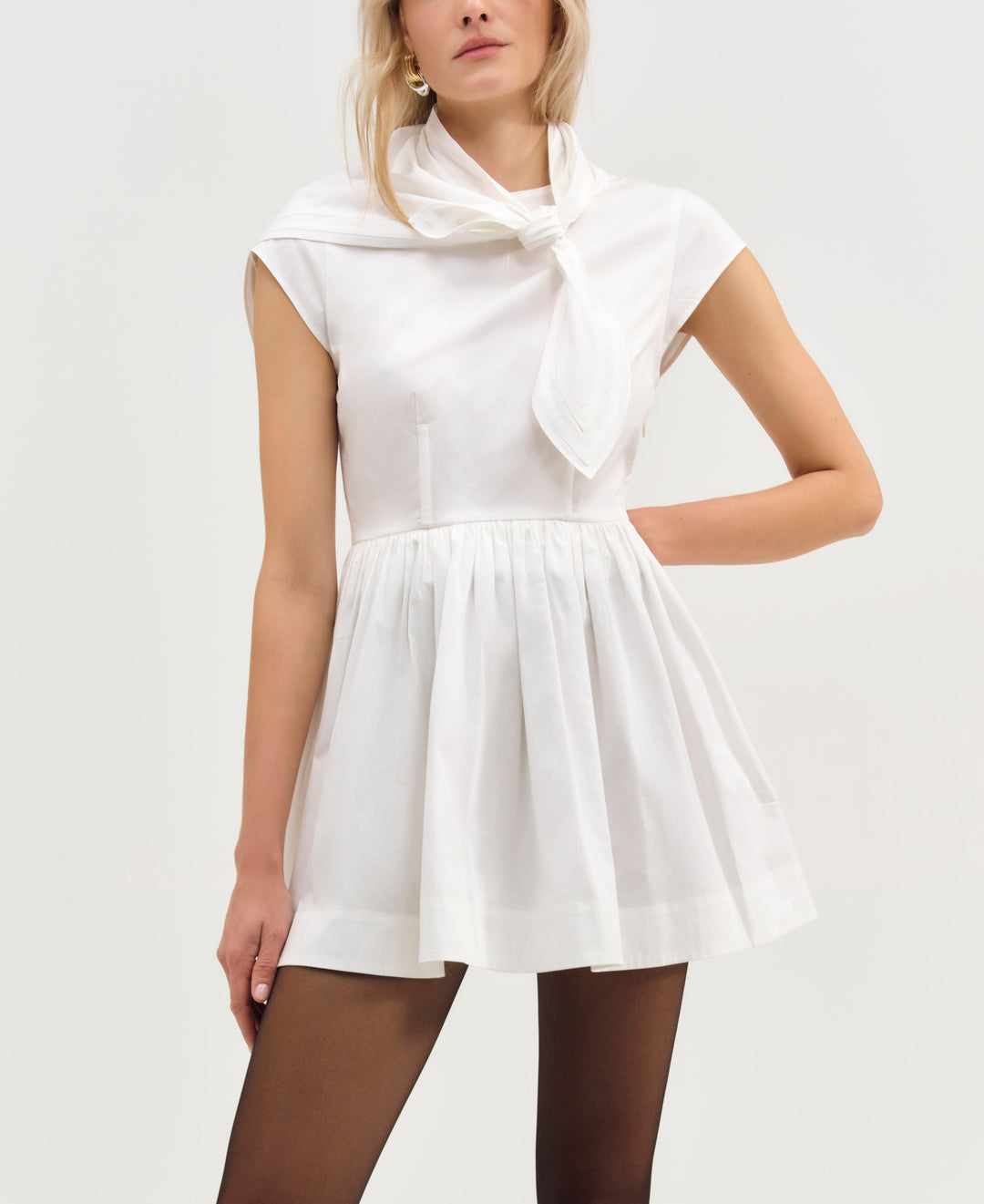 Helena Poplin Scarf Mini Dress White