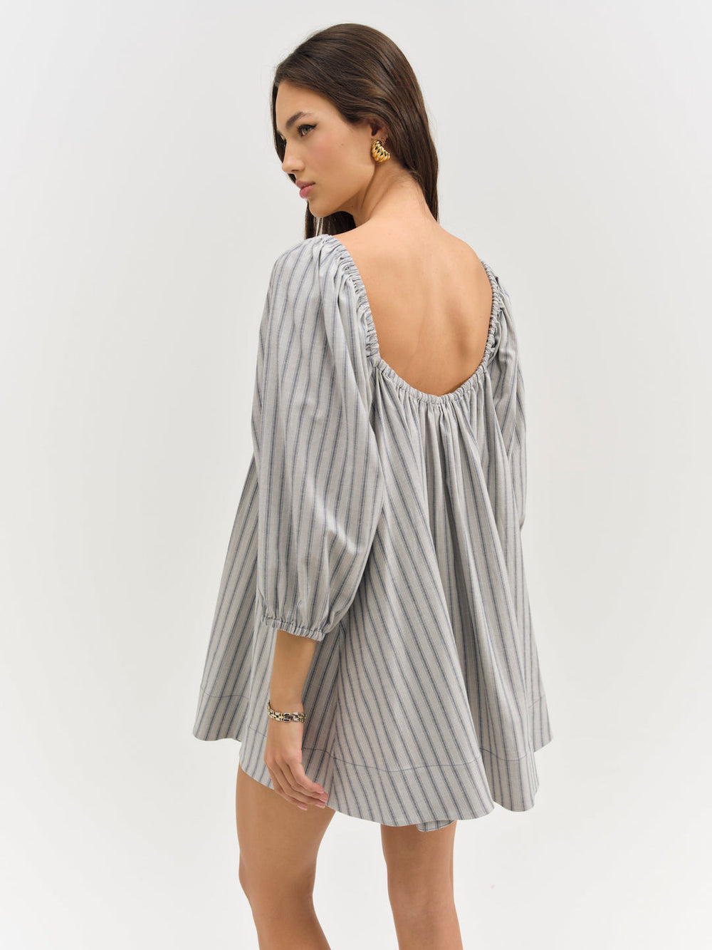 Linen Stripe Mini Dress Blue