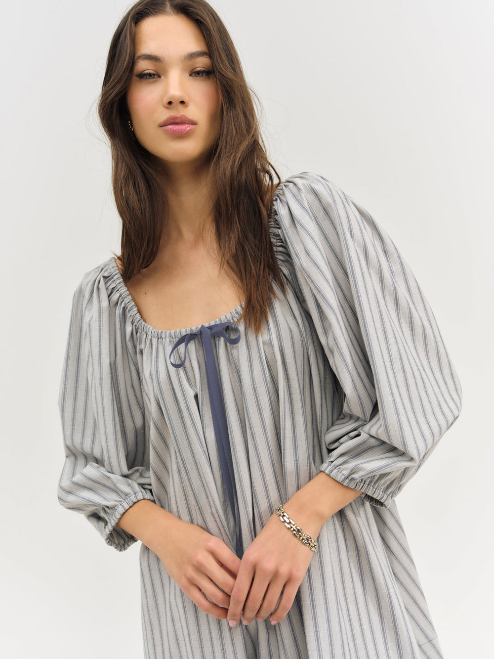Linen Stripe Mini Dress Blue