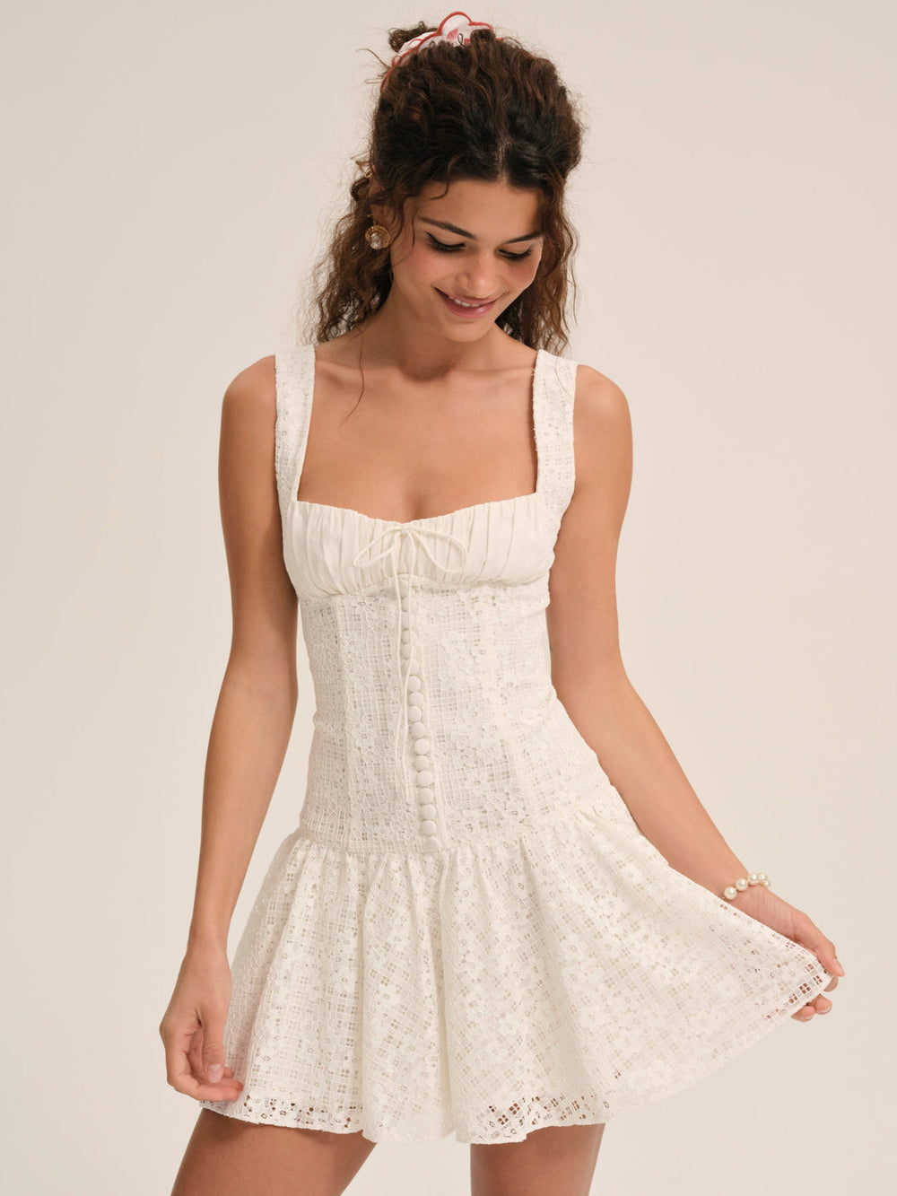 Daisy Lace Mini Dress White