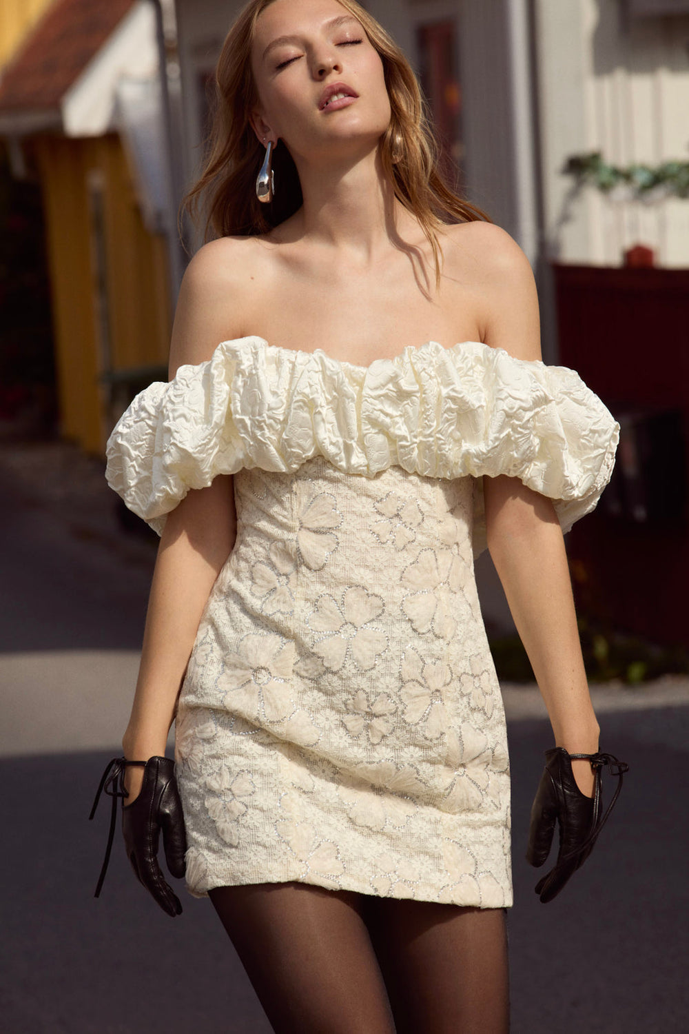 Snowflake Daisy Mini Dress Cream
