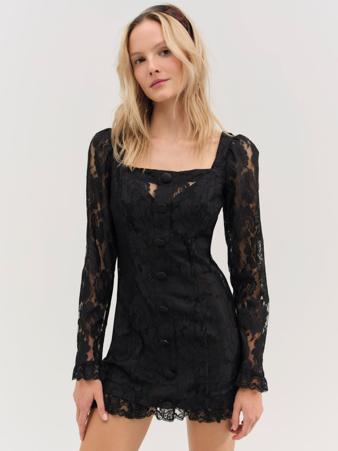 Claudia Rose Lace Long Sleeve Mini Dress Black