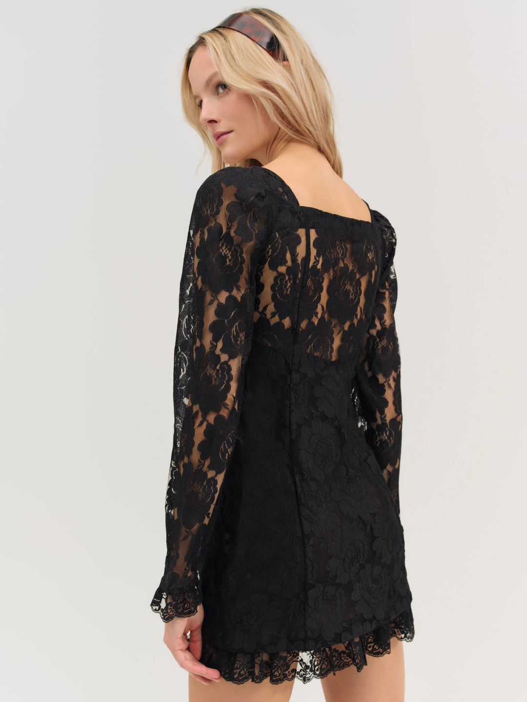Claudia Rose Lace Long Sleeve Mini Dress Black