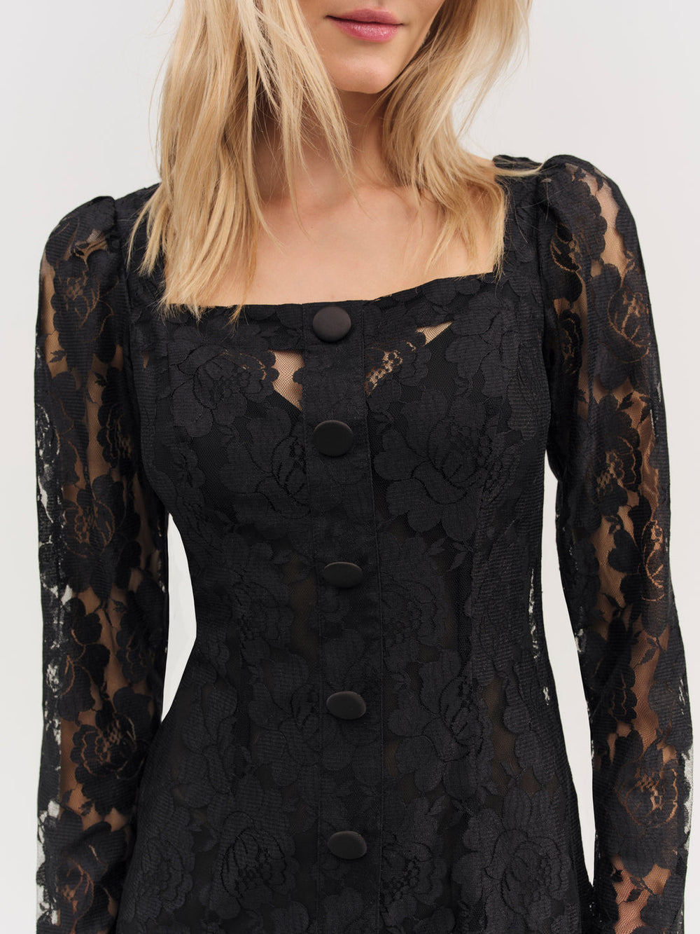 Claudia Rose Lace Long Sleeve Mini Dress Black