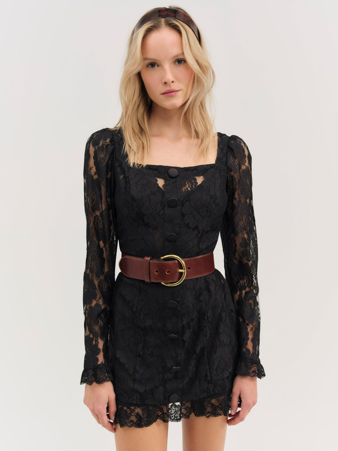 Claudia Rose Lace Long Sleeve Mini Dress Black