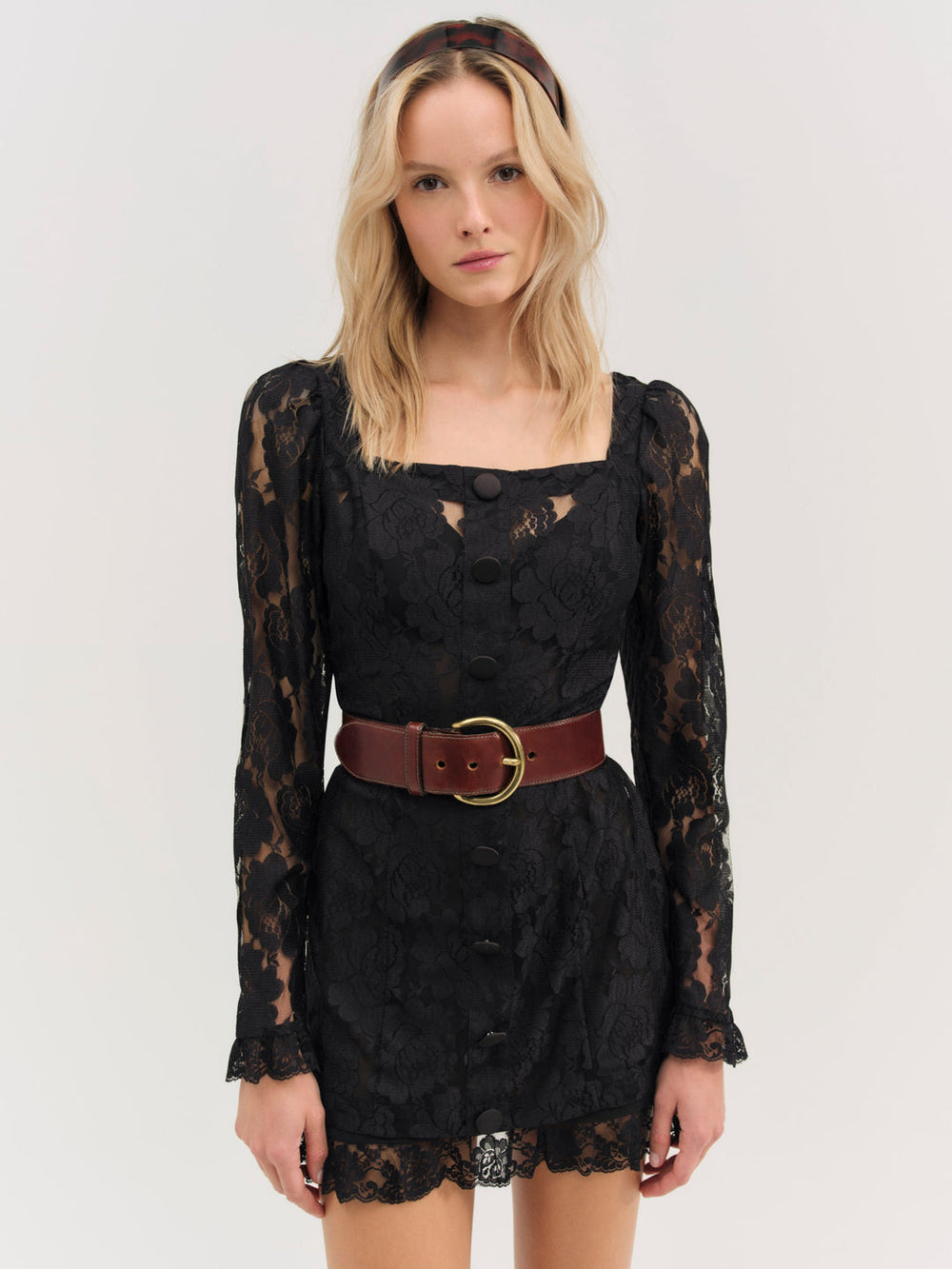 Claudia Rose Lace Long Sleeve Mini Dress Black
