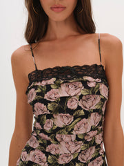 Fallen Rose Mini Dress Black