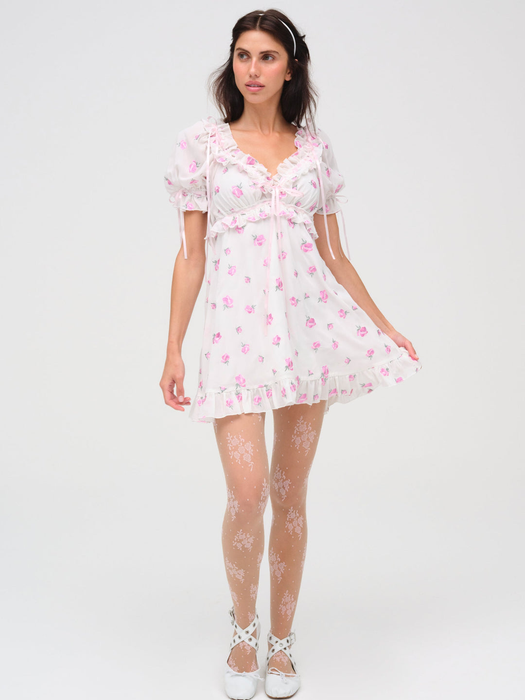 Fiona Floral Mini Dress White