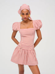Georgia Gingham Short Sleeve Mini Dress Mauve