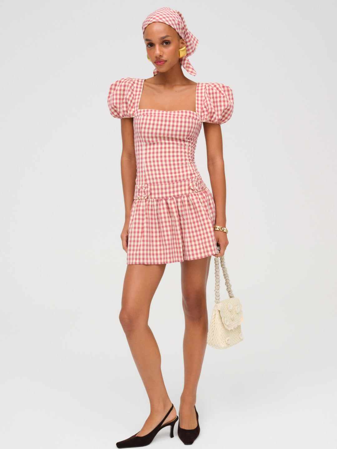 Georgia Gingham Short Sleeve Mini Dress Mauve