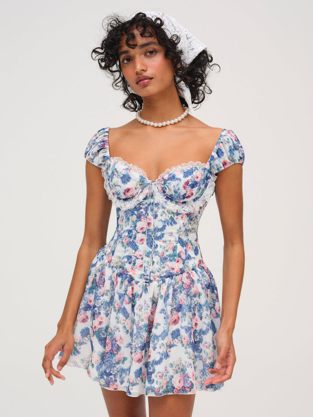 Audrey Floral Mini Dress Blue