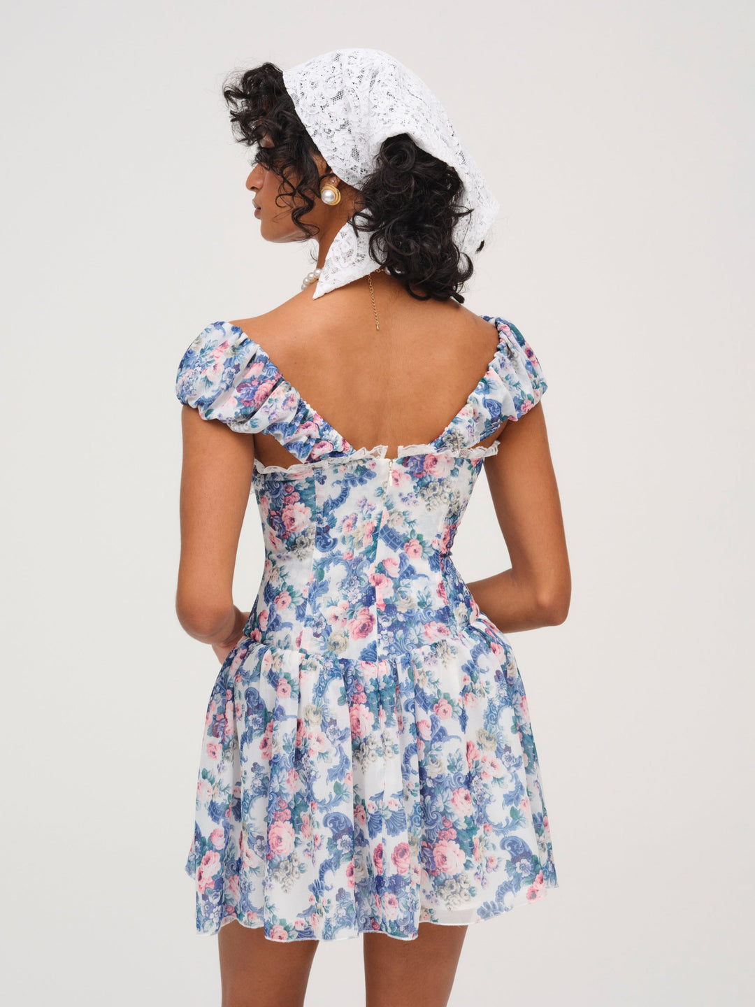 Audrey Floral Mini Dress Blue