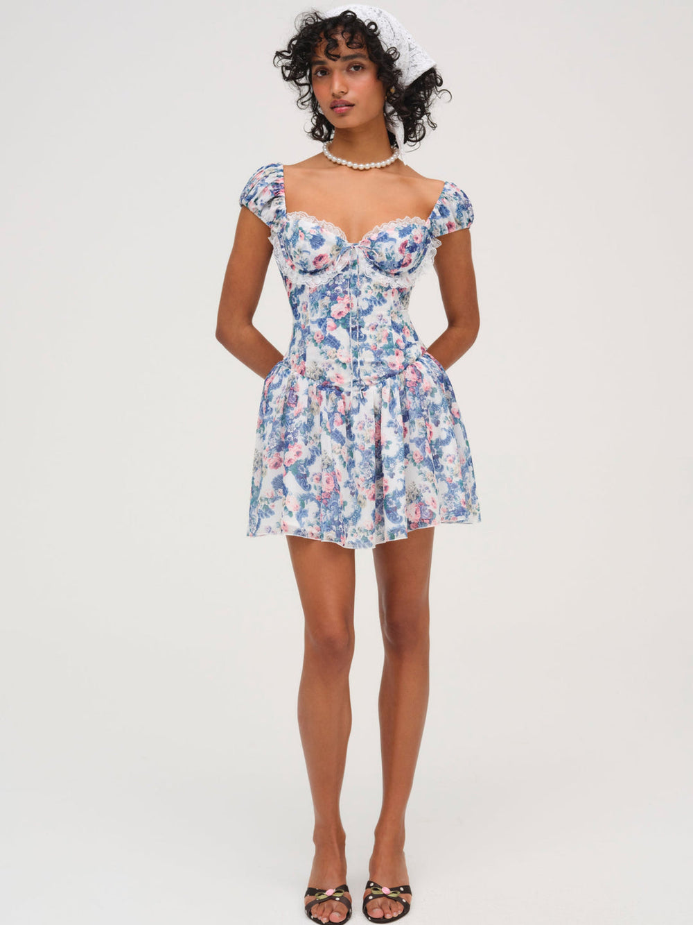Audrey Floral Mini Dress Blue