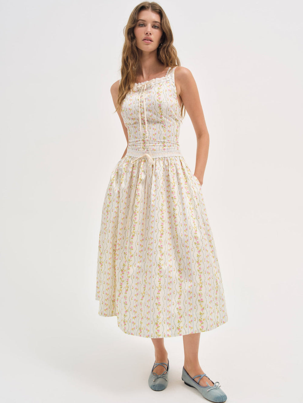 Brigitta Floral Midi Dress Ivory